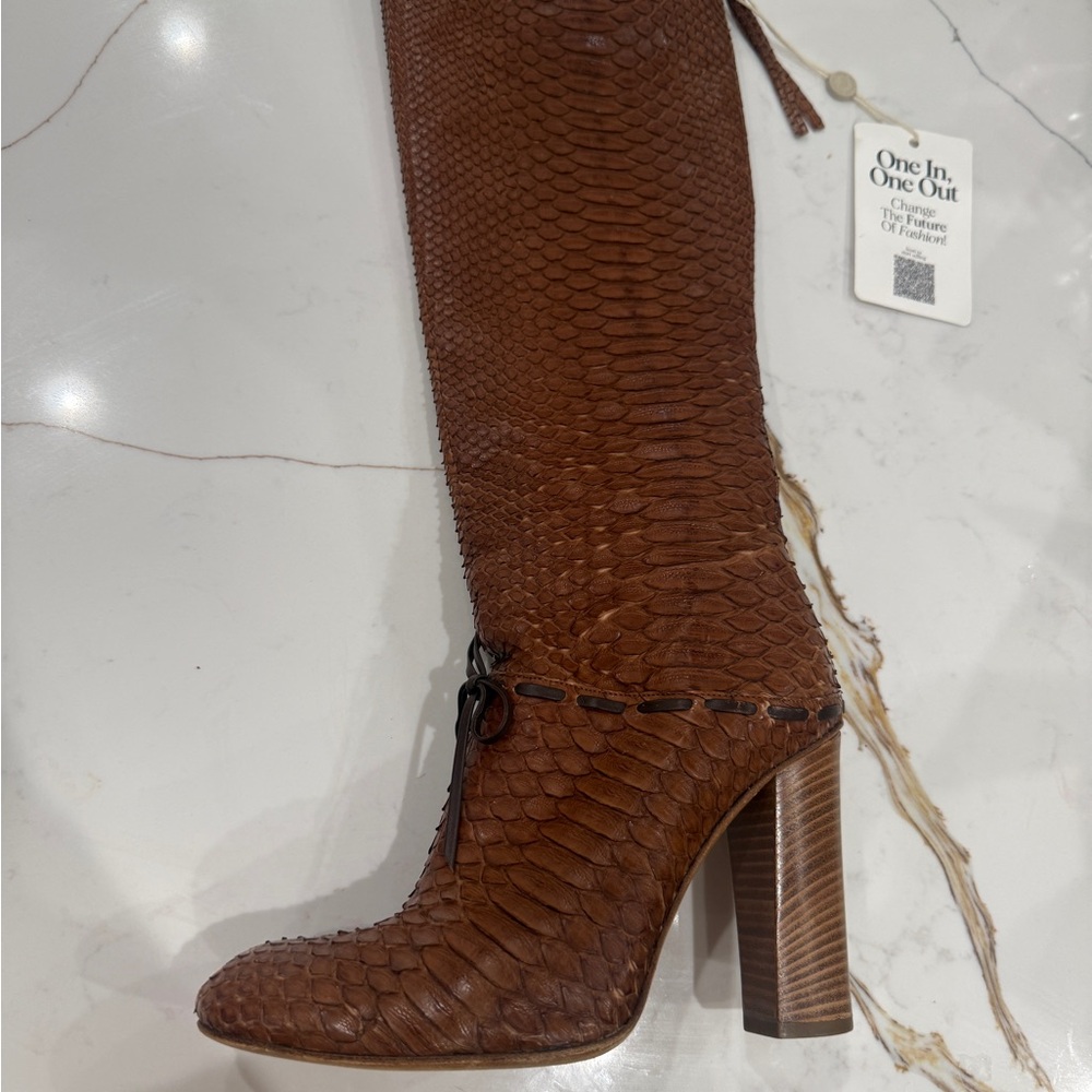 Chloe Leather Python Style Brown Heeled Boots - image 8